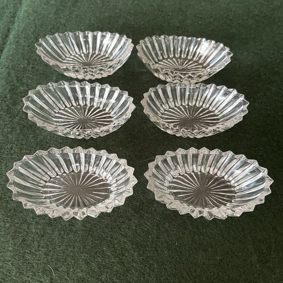 Vintage Clear Glass Salt Cellar A.H. Heisey Marked SET of 6 Ridges Oval Shaped - Picture 2 of 9